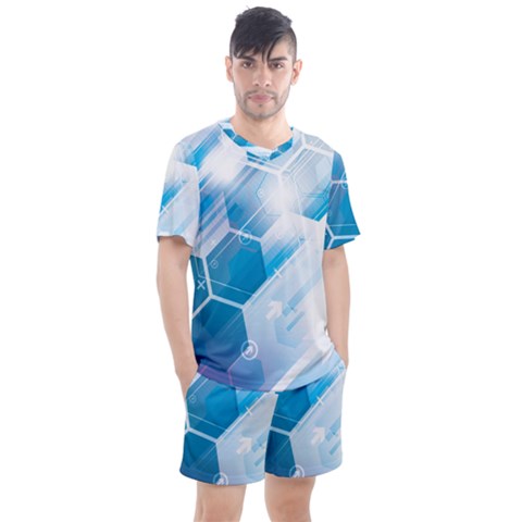 Hexagon Euclidean Vector Gradient Del  Blue Color Science And Technology Men s Mesh Tee And Shorts Set by Wegoenart