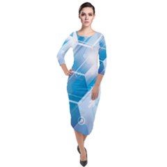 Hexagon Euclidean Vector Gradient Del  Blue Color Science And Technology Quarter Sleeve Midi Velour Bodycon Dress