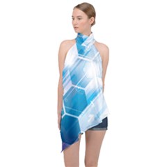 Hexagon Euclidean Vector Gradient Del  Blue Color Science And Technology Halter Asymmetric Satin Top