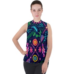 Pattern Nature Design Patterns Mock Neck Chiffon Sleeveless Top