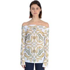 Arabesque Ornament Islamic Art Stencil Drawing Off Shoulder Long Sleeve Top