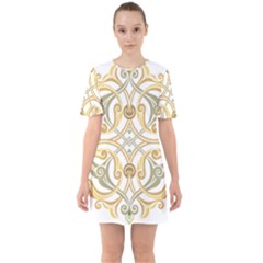 Arabesque Ornament Islamic Art Stencil Drawing Sixties Short Sleeve Mini Dress by Wegoenart