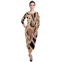 Animal Pattern Design Print Texture Quarter Sleeve Midi Velour Bodycon Dress