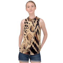 Animal Pattern Design Print Texture High Neck Satin Top