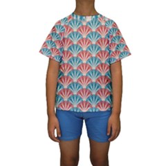 Seamless Patter Peacock Feathers Kids  Short Sleeve Swimwear by Wegoenart