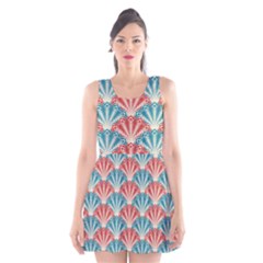 Seamless Patter Peacock Feathers Scoop Neck Skater Dress by Wegoenart