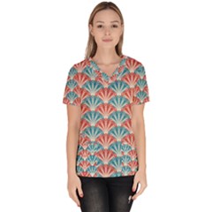 Seamless Patter Peacock Feathers Women s V-neck Scrub Top by Wegoenart