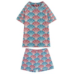 Seamless Patter Peacock Feathers Kids  Swim Tee And Shorts Set by Wegoenart