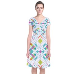 Graphic Design Geometry Shape Pattern Geometric Short Sleeve Front Wrap Dress by Wegoenart