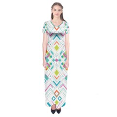 Graphic Design Geometry Shape Pattern Geometric Short Sleeve Maxi Dress by Wegoenart