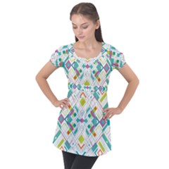 Graphic Design Geometry Shape Pattern Geometric Puff Sleeve Tunic Top