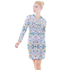 Graphic Design Geometry Shape Pattern Geometric Button Long Sleeve Dress by Wegoenart