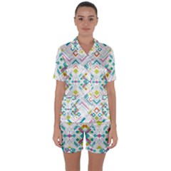 Graphic Design Geometry Shape Pattern Geometric Satin Short Sleeve Pyjamas Set by Wegoenart