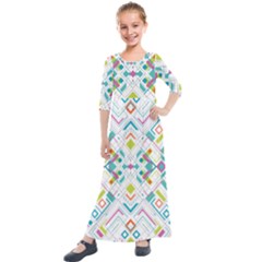 Graphic Design Geometry Shape Pattern Geometric Kids  Quarter Sleeve Maxi Dress by Wegoenart