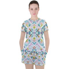 Graphic Design Geometry Shape Pattern Geometric Women s Tee And Shorts Set