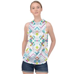 Graphic Design Geometry Shape Pattern Geometric High Neck Satin Top