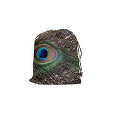 Peacock Tail Feathers Drawstring Pouch (small) by Wegoenart