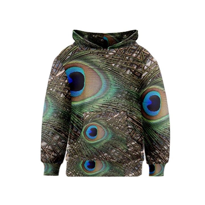 Peacock Tail Feathers Kids  Pullover Hoodie