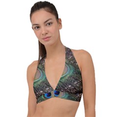 Peacock Tail Feathers Halter Plunge Bikini Top