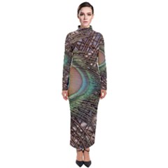 Peacock Tail Feathers Turtleneck Maxi Dress by Wegoenart