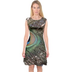 Peacock Tail Feathers Capsleeve Midi Dress by Wegoenart