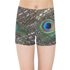 Peacock Tail Feathers Kids Sports Shorts by Wegoenart