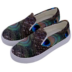 Peacock Tail Feathers Kids  Canvas Slip Ons by Wegoenart