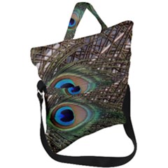 Peacock Tail Feathers Fold Over Handle Tote Bag by Wegoenart