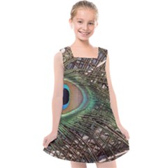 Peacock Tail Feathers Kids  Cross Back Dress