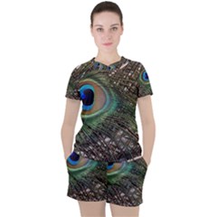 Peacock Tail Feathers Women s Tee And Shorts Set