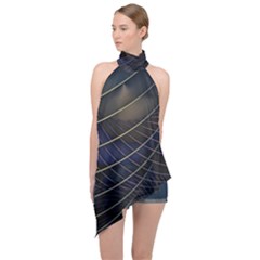 Background Fractal Peacock Pipe Halter Asymmetric Satin Top