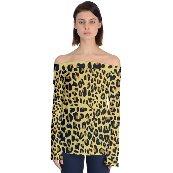 Animal Fur Skin Pattern Form Off Shoulder Long Sleeve Top