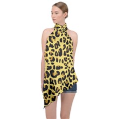 Animal Fur Skin Pattern Form Halter Asymmetric Satin Top