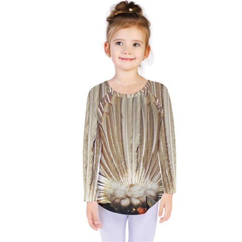 Peacock Wheel Bird Nature Kids  Long Sleeve Tee by Wegoenart