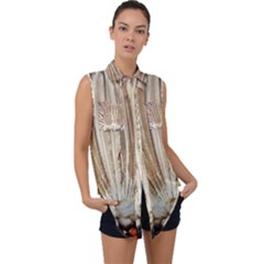 Peacock Wheel Bird Nature Sleeveless Chiffon Button Shirt