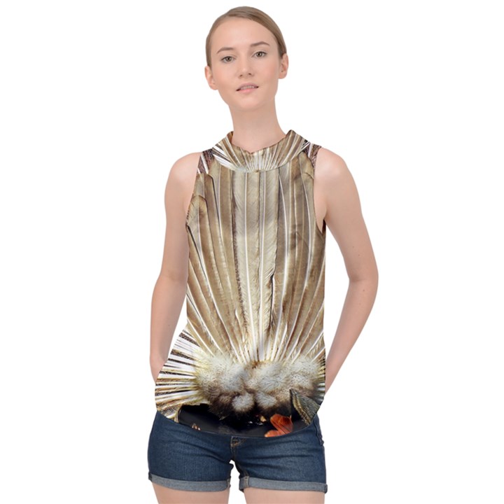 Peacock Wheel Bird Nature High Neck Satin Top