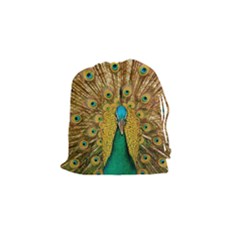 Peacock Feather Bird Peafowl Drawstring Pouch (small) by Wegoenart