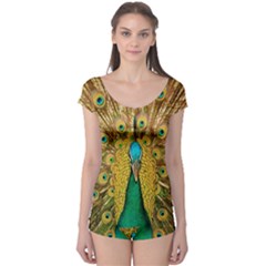 Peacock Feather Bird Peafowl Boyleg Leotard  by Wegoenart