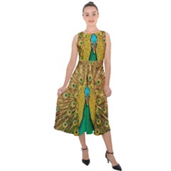 Peacock Feather Bird Peafowl Midi Tie-back Chiffon Dress by Wegoenart