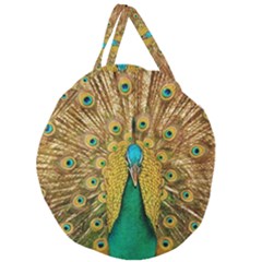 Peacock Feather Bird Peafowl Giant Round Zipper Tote by Wegoenart