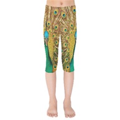 Peacock Feather Bird Peafowl Kids  Capri Leggings  by Wegoenart