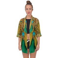 Peacock Feather Bird Peafowl Open Front Chiffon Kimono by Wegoenart