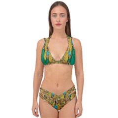 Peacock Feather Bird Peafowl Double Strap Halter Bikini Set by Wegoenart