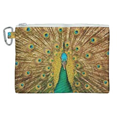 Peacock Feather Bird Peafowl Canvas Cosmetic Bag (xl) by Wegoenart