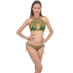 Peacock Feather Bird Peafowl Cross Front Halter Bikini Set by Wegoenart