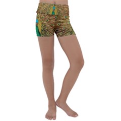 Peacock Feather Bird Peafowl Kids  Lightweight Velour Yoga Shorts