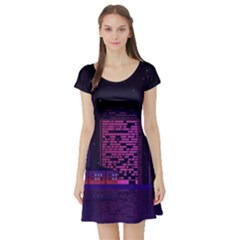 Christmas Skyline Skyscraper Short Sleeve Skater Dress by Wegoenart