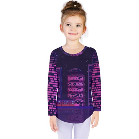 Christmas Skyline Skyscraper Kids  Long Sleeve Tee by Wegoenart