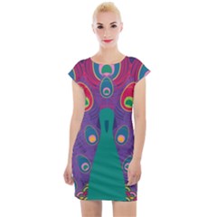 Peacock Bird Animal Feathers Cap Sleeve Bodycon Dress