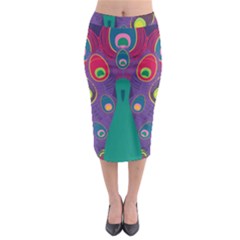 Peacock Bird Animal Feathers Midi Pencil Skirt by Wegoenart